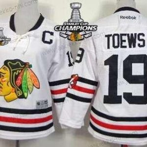 Lasten Chicago Blackhawks #19 Jonathan Toews 2015 Talvi Klassinen Valkoinen Paita W/2015 Stanley Cup Champion Patch