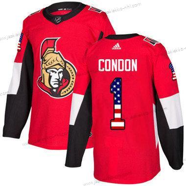 Lasten Ottawa Senators 1 Mike Condon Punainen Kotiottelupaita Aito USA Flag Ommeltu NHL Paita