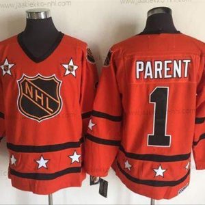 Miesten 1972-81 NHL All-Star #1 Bernie Parent Oranssi CCM Ommeltu Vintage Jääkiekko Paita