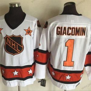 Miesten 1972-81 NHL All-Star #1 Eddie Giacomin Valkoinen CCM Ommeltu Vintage Jääkiekko Paita