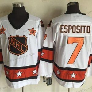 Miesten 1972-81 NHL All-Star #7 Phil Esposito Valkoinen CCM Ommeltu Vintage Jääkiekko Paita