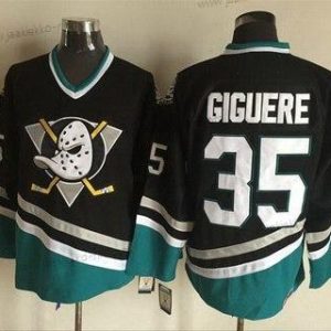 Miesten Anaheim Mighty Ducks #35 Jean-Sebastien Giguere 1995-96 Musta CCM Vintage Paita