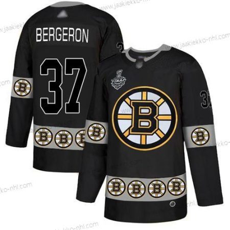 Miesten Boston Bruins #37 Patrice Bergeron Musta Aito Maajoukkue Logo 2019 Stanley Cup Final Bound Ommeltu Jääkiekko Paita