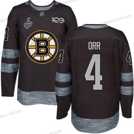 Miesten Boston Bruins #4 Bobby Orr Musta 1917-2017 100th Vuosipäivä 2019 Stanley Cup Final Bound Ommeltu Jääkiekko Paita