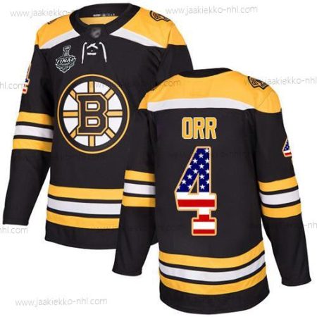 Miesten Boston Bruins #4 Bobby Orr Musta Kotiottelupaita Aito USA Flag 2019 Stanley Cup Final Bound Ommeltu Jääkiekko Paita