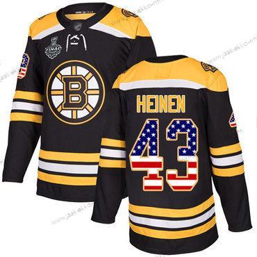 Miesten Boston Bruins #43 Danton Heinen Musta Kotiottelupaita Aito USA Flag 2019 Stanley Cup Final Bound Ommeltu Jääkiekko Paita