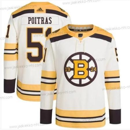 Miesten Boston Bruins #51 Matthew Poitras Kerma 100th Vuosipäivä Ommeltu Paita