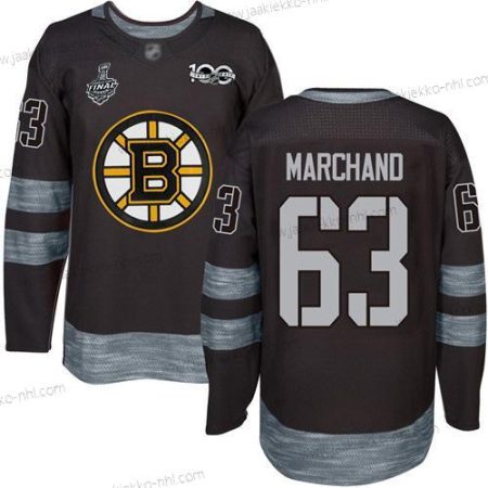 Miesten Boston Bruins #63 Brad Marchand Musta 1917-2017 100th Vuosipäivä 2019 Stanley Cup Final Bound Ommeltu Jääkiekko Paita