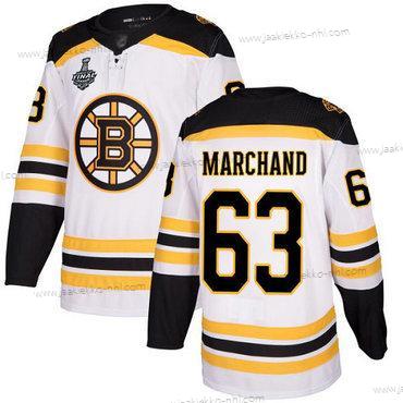 Miesten Boston Bruins #63 Brad Marchand Valkoinen Road Aito 2019 Stanley Cup Final Bound Ommeltu Jääkiekko Paita