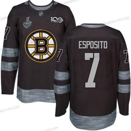 Miesten Boston Bruins #7 Phil Esposito Musta 1917-2017 100th Vuosipäivä 2019 Stanley Cup Final Bound Ommeltu Jääkiekko Paita