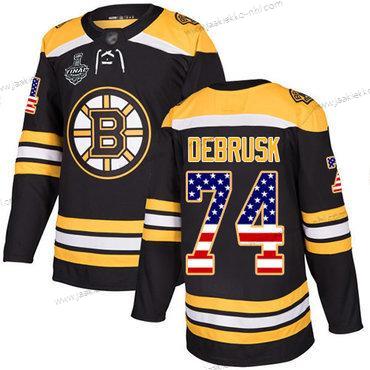 Miesten Boston Bruins #74 Jake Debrusk Musta Kotiottelupaita Aito USA Flag 2019 Stanley Cup Final Bound Ommeltu Jääkiekko Paita