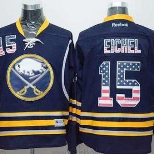 Miesten Buffalo Sabres #15 Jack Eichel Kotiottelupaita Laivastonsininen Sininen USA Flag NHL Reebok Paita