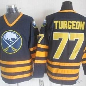 Miesten Buffalo Sabres #77 Pierre Turgeon Laivastonsininen Sininen Retro CCM Paita