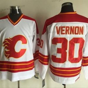 Miesten Calgary Flames #30 Mike Vernon 1980-81 Valkoinen CCM Vintage Paita