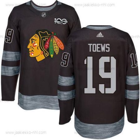 Miesten Chicago Blackhawks #19 Jonathan Toews Musta 1917-2017 100th Vuosipäivä Ommeltu NHL Paita