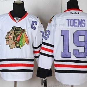 Miesten Chicago Blackhawks #19 Jonathan Toews Valkoinen With Violetti Paita