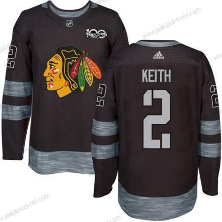 Miesten Chicago Blackhawks #2 Duncan Keith Musta 1917-2017 100th Vuosipäivä Ommeltu NHL Paita