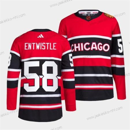 Miesten Chicago Blackhawks #58 Mackenzie Entwistle Punainen Musta 2022 Käänteinen Retro Ommeltu Paita