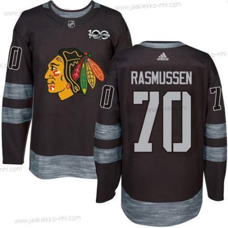 Miesten Chicago Blackhawks #70 Dennis Rasmussen Musta 1917-2017 100th Vuosipäivä Ommeltu NHL Paita