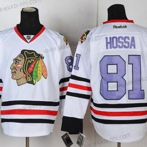 Miesten Chicago Blackhawks #81 Marian Hossa Valkoinen With Violetti Paita