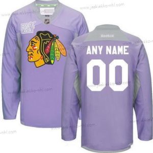 Miesten Chicago Blackhawks Mukautettu Violetti Pinkki Reebok Jääkiekko Taistelee syöpää vastaan Harjoitus Paita