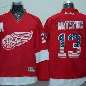 Miesten Detroit Red Wings #13 Pavel Datsyuk Punainen USA Flag Jääkiekko Paita