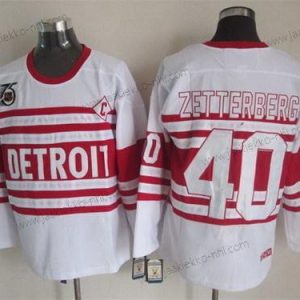 Miesten Detroit Red Wings #40 Henrik Zetterberg Valkoinen 75Th Retro CCM Paita