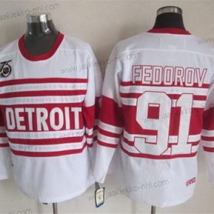 Miesten Detroit Red Wings #91 Sergei Fedorov Valkoinen 75Th Retro CCM Paita