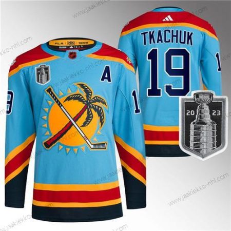 Miesten Florida Panthers #19 Matthew Tkachuk Sininen 2023 Stanley Cup Final Käänteinen Retro Ommeltu Paita