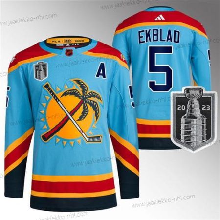 Miesten Florida Panthers #5 Aaron Ekblad Sininen 2023 Stanley Cup Final Käänteinen Retro Ommeltu Paita