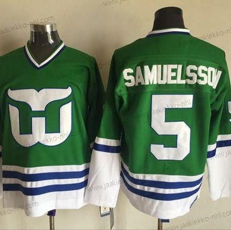 Miesten Hartford Whalers #5 Ulf Samuelsson Vihreä CCM Retro Ommeltu NHL Paita