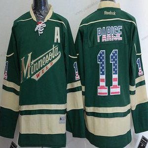 Miesten Minnesota Wild #11 Zach Parise Reebok Vihreä Vaihtopaita NHL USA Flag Paita