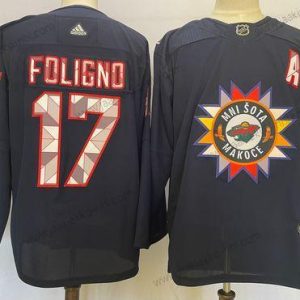 Miesten Minnesota Wild #17 Marcus Foligno 2022 Laivastonsininen Native Amerikkan Heritage Day Ommeltu Paita