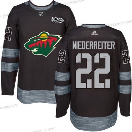 Miesten Minnesota Wild #22 Nino Niederreiter Musta 1917-2017 100th Vuosipäivä Ommeltu NHL Paita