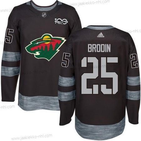 Miesten Minnesota Wild #25 Jonas Brodin Musta 1917-2017 100th Vuosipäivä Ommeltu NHL Paita