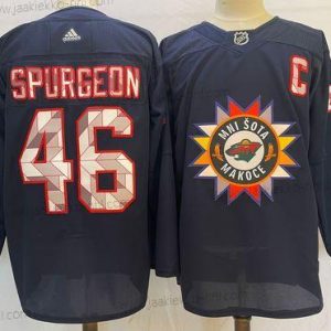 Miesten Minnesota Wild #46 Jared Spurgeon 2022 Laivastonsininen Native Amerikkan Heritage Day Ommeltu Paita