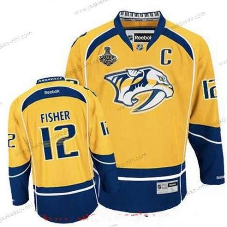 Miesten Nashville Predators #12 Mike Fisher Keltainen 2017 Stanley Cup Finals C Patch Ommeltu NHL Reebok Jääkiekko Paita