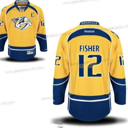 Miesten Nashville Predators #12 Mike Fisher Keltainen Kotiottelupaita C Patch Ommeltu NHL Reebok Jääkiekko Paita