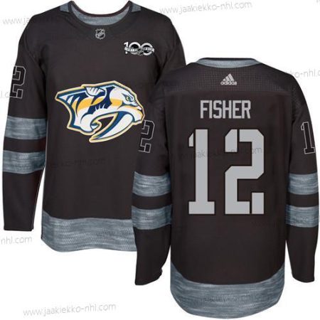 Miesten Nashville Predators #12 Mike Fisher Musta 1917-2017 100th Vuosipäivä Ommeltu NHL Paita