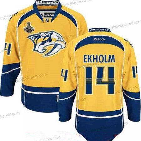 Miesten Nashville Predators #14 Mattias Ekholm Keltainen 2017 Stanley Cup Finals Patch Ommeltu NHL Reebok Jääkiekko Paita