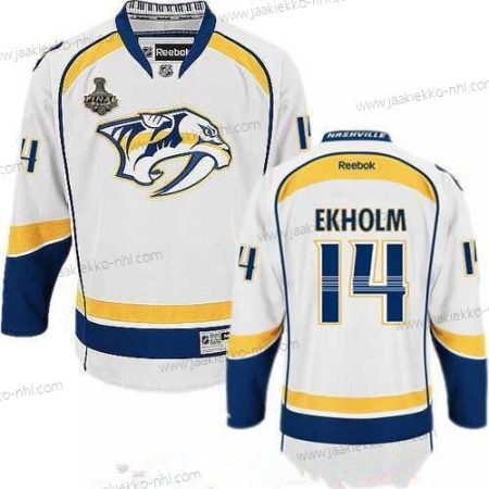 Miesten Nashville Predators #14 Mattias Ekholm Valkoinen 2017 Stanley Cup Finals Patch Ommeltu NHL Reebok Jääkiekko Paita