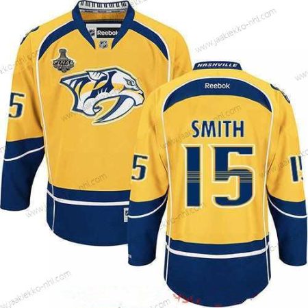 Miesten Nashville Predators #15 Craig Smith Keltainen 2017 Stanley Cup Finals Patch Ommeltu NHL Reebok Jääkiekko Paita