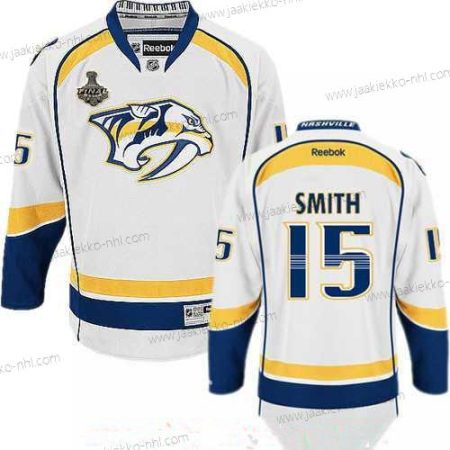 Miesten Nashville Predators #15 Craig Smith Valkoinen 2017 Stanley Cup Finals Patch Ommeltu NHL Reebok Jääkiekko Paita