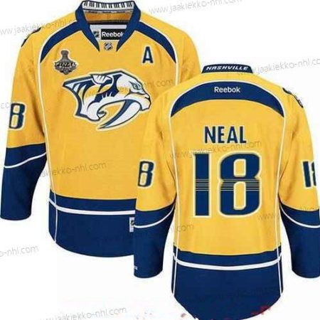 Miesten Nashville Predators #18 James Neal Keltainen 2017 Stanley Cup Finals A Patch Ommeltu NHL Reebok Jääkiekko Paita