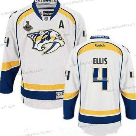 Miesten Nashville Predators #4 Ryan Ellis Valkoinen 2017 Stanley Cup Finals A Patch Ommeltu NHL Reebok Jääkiekko Paita