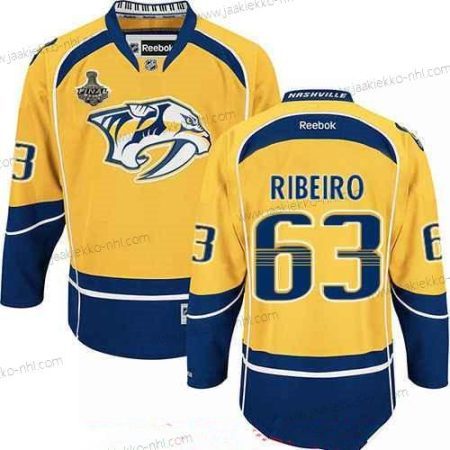 Miesten Nashville Predators #63 Mike Ribeiro Keltainen 2017 Stanley Cup Finals Patch Ommeltu NHL Reebok Jääkiekko Paita