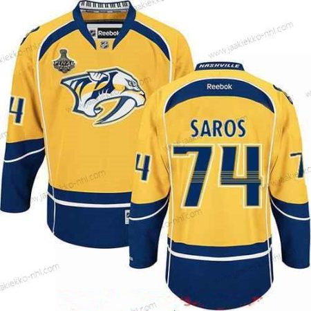 Miesten Nashville Predators #74 Juuse Saros Keltainen 2017 Stanley Cup Finals Patch Ommeltu NHL Reebok Jääkiekko Paita