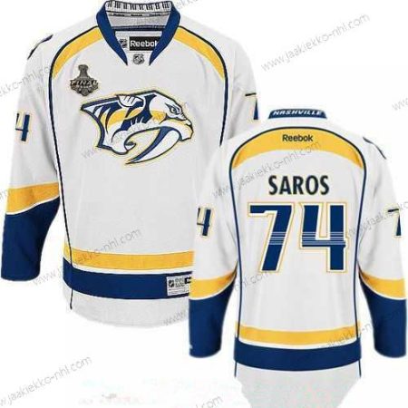 Miesten Nashville Predators #74 Juuse Saros Valkoinen 2017 Stanley Cup Finals Patch Ommeltu NHL Reebok Jääkiekko Paita