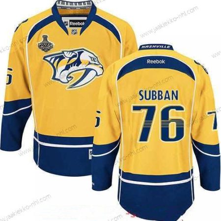 Miesten Nashville Predators #76 P.K. Subban Keltainen 2017 Stanley Cup Finals Patch Ommeltu NHL Reebok Jääkiekko Paita