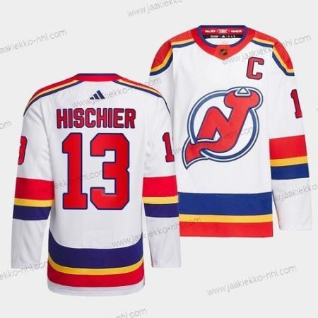 Miesten New Jersey Devils #13 Nico Hischier Valkoinen 2022-23 Käänteinen Retro Ommeltu Paita